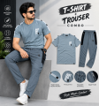 SMUG Premium Combo T-Shirt and Trousers - Soft and Comfortable Fabric Combo Set-Grey Contrast. 