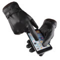 【Versatile】 Screen Leather Gloves Men Outdoor Riding Tram Black Autumn and Winter Thin Fleece Warm Gloves Wholesale Live Stream Supply. 