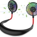 Hands Free Portable Neck Fan - Rechargeable Mini USB Personal Fan Battery Operated with 3 Level Air Flow, 7 LED Lights for Home Office Travel Indoor Outdoor. 