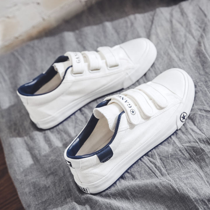 Canvas shoes men's velcro collegiate style small white shoes new couple board shoes junior high school students casual shoes for middle and older children