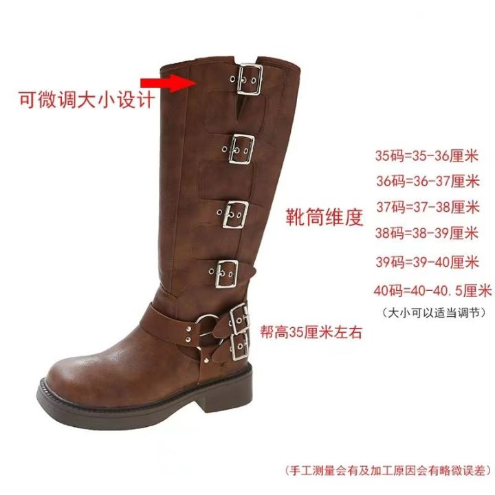 miu*Model%20Style%20Belt%20Buckle%20Chunky%20Heel%20Martin%20Boots%20Women's%20Spring/Summer%20Leather%20Retro%20below%20the%20Knee%20Boots%20Western%20Boots%20-%20Image%208