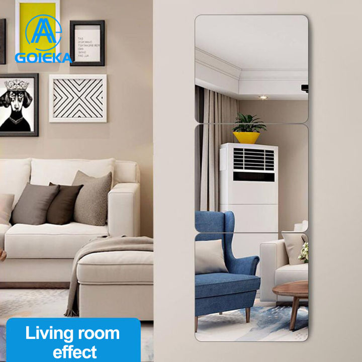 GOIKEA 4Pcs Full Length Mirror Tile Sticker Self Adhesive Easy To Goikea 4pcs full length mirror tile sticker self adhesive easy to