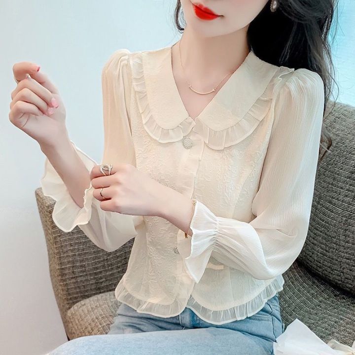 Korean%20Style%20Fashionable%20Top%20Autumn%20Women's%20New%20Chic%20Beautiful%20Small%20Shirt%20Popular%20Long%20Sleeves%20Chiffon%20Shirt%20This%20Year%20-%20Image%203