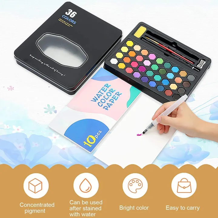 Keep%20Smiling%2036%20Colors%20Watercolor%20Cake%20Set%20%20Multicolor%20Pigment%20with%20Brush%20&%20Sponge%20Tin%20Box%20for%20School%20&%20Art%20Use%20-%20Image%203