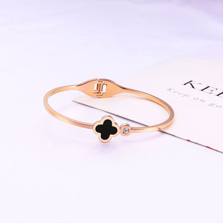 Steel%20Bangle%20Rose%20Leaf%20Clover%20Charm%20Opened%20Cuff%20Bangle%20Bracelet%20-%20Image%204