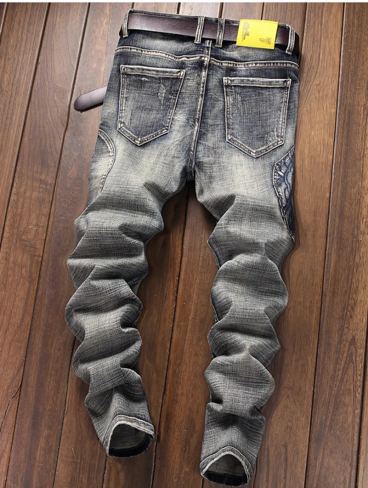 Pantalon Homme Men Jeans Streetwear Biker Simple Design Man