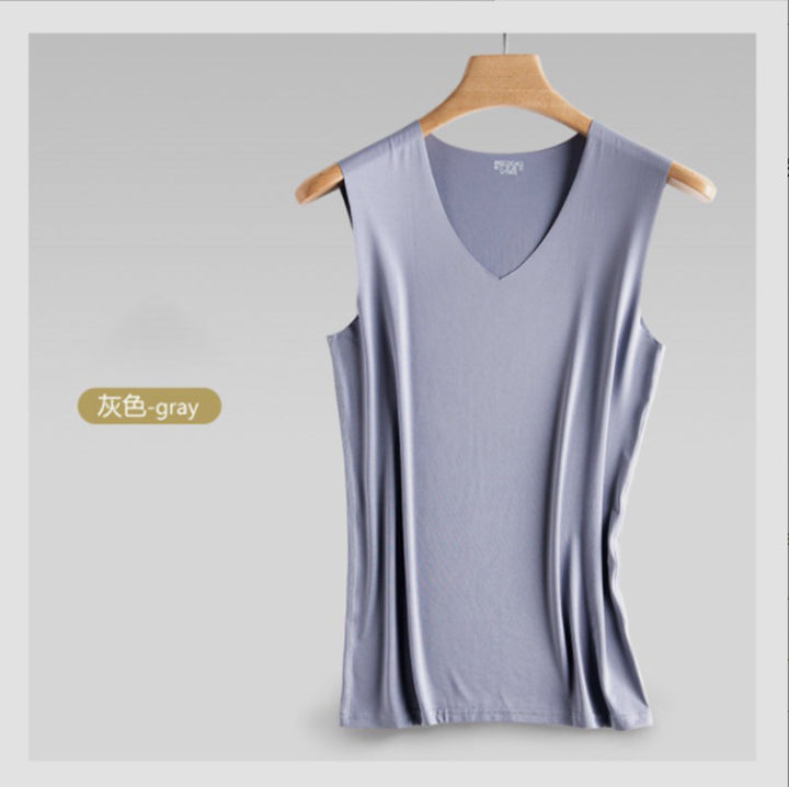 Men's%20Ice%20Silk%20Seamless%20Vest%20Summer%20Young%20Men%20Solid%20Color%20Stretch%20Sports%20Quick%20Dry%20Wide%20Shoulder%20Thin%20V-Neck%20Base%20Shirt%20-%20Image%206