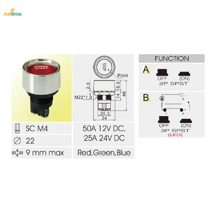 Universal 12V Car Engine Start Push Button Switch Ignition Starter Kits Red LED