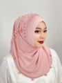 Muslim Beaded Hijab Adult Solid Color Hat Soft Hat with Flowers Female Hijab Shawl Wrap Buni Amira Style Arab Hijab Turkey. 