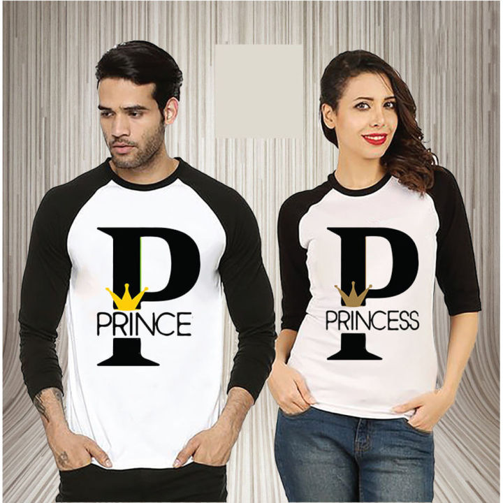 Stylish White And Black Color Prince And Princess Special couple T
