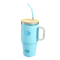 32 Oz Glass Tumbler with Lid and Straw, Glass Water Bottles with Handle, Glass Cup with Silicone Sleeve,Cup Holder Easy to Use Reusable Blue. 