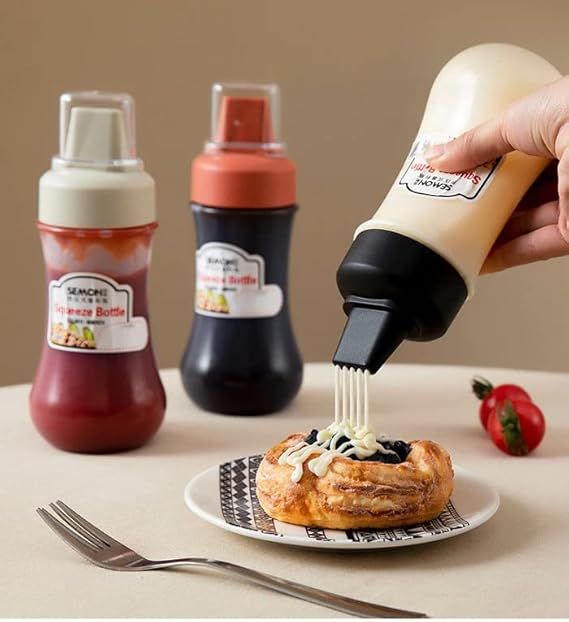 Sauce Dispenser Bottle, Multipurpose Kitchen Tools | Portable Sauce Bottle with Lid Five Holes | 280ml Squeeze Bottle