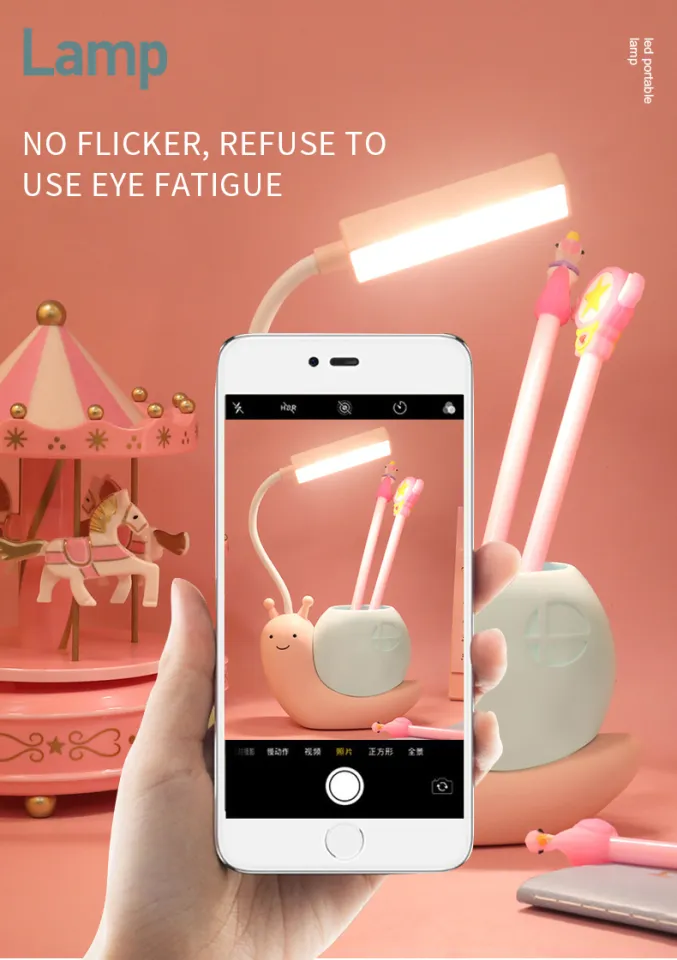 Cute Desk Lamp with Pen Holder Snail Rechargeable LED Table Lamp for Kids Foldable Reading Desk Light for Bedroom Nursery Study Home-D Shop