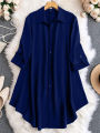 Ladies Western Fashion Deep Blue color Long Shirt Kapor cherry georgette style Kurti dress for Girls/women - Tops.
