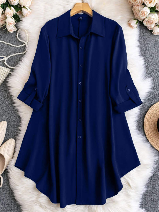 Ladies%20Western%20Fashion%20Deep%20Blue%20color%20Long%20Shirt%20Kapor%20cherry%20georgette%20style%20Kurti%20%20dress%20for%20Girls/women%20-%20Tops%20-%20Image%203