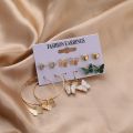 New Fashionable Trendy 6 Pairs = 12 Pcs Korean Butterfly Pearl Stud Earrings for Girls Simple Stylish Fashion/ Earring for Women New Collection.