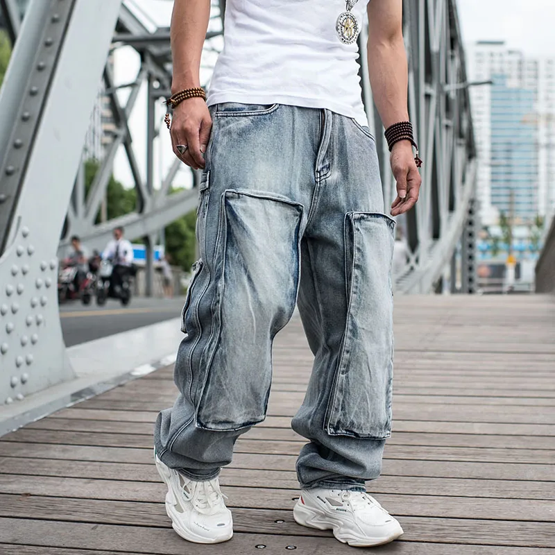Baggy Jeans Mens Straight Denim Cargo Pants Biker Jeans Men Baggy
