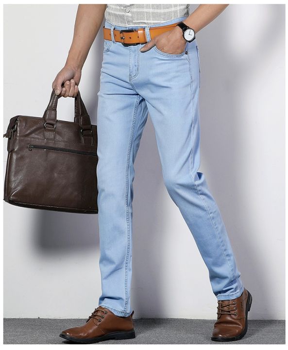 2019%20Summer%20New%20Men%20blue/Light%20Jeans%20Business%20Casual%20Stretch%20Slim%20Denim%20Jeans%20Light%20Blue%20Trousers%20Male%20Brand%20Pants%20Plus%20Size%20-%20Image%202