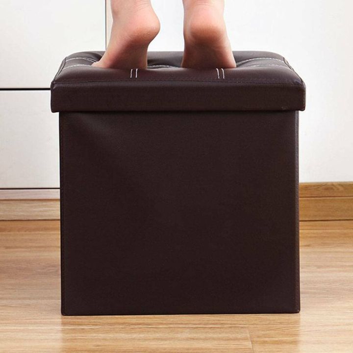 16 Inches Storage Ottoman Cube, Foldable Storage Boxes Footrest Step ...