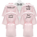 【Seasonal Sale】 New Bride Bridesmaid Robe With Black Letters Mother Sister of the Bride Wedding Gift Bathrobe Kimono Satin Robes SP005. 
