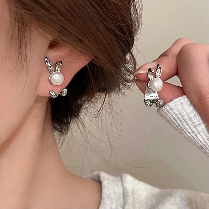 Elegant Premium Faux Pearl Earrings Fashion Studs Earrings Dangle Earrings Korean Style Pearl Rabbit Stud Earrings Wedding Party Ear Jewelry Accessories Girls