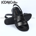 Men's Leather Sandals - Men's Belt Leather Sandals - Iconic Shoes Black Genuine Leather Man Sandal.