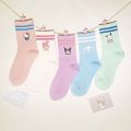 5pairs Sanrio Cartoon Socks Ladies Hello kitty Combed Cotton Mid-tube Stockings Melody Cute Puppy Girls Stockings.