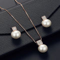 3Pcs Fashion Elegant Imitation Pearl Rhinestones Geometry Necklace Earrings For Women Bride Wedding Party Jewelry Set Gifts Mzea. 