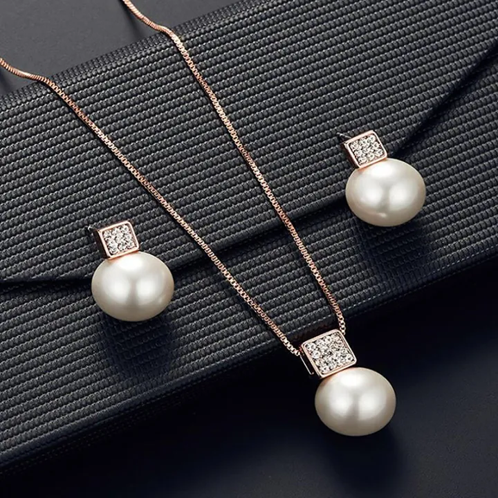3Pcs%20Fashion%20Elegant%20Imitation%20Pearl%20Rhinestones%20Geometry%20Necklace%20Earrings%20For%20Women%20Bride%20Wedding%20Party%20Jewelry%20Set%20Gifts%20Mzea%20-%20Image%205