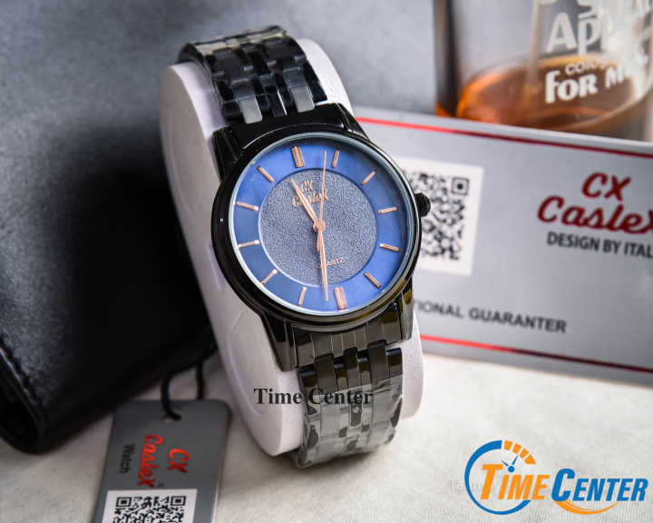 CX-Caslex 8358 Unique Design Fashionable Casual Classic Analog Men's Stainless Steel Wrist Watch For Men- Blue & Rose Gold