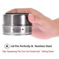 LMETJMA Magnetic Spice Jars With Wall Mounted Rack Stainless Steel Spice Tins Spice Seasoning Containers With Spice Label KC0305. 