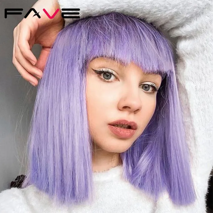 FAVE%20Wig%20With%20Bangs%20Light%20Purple%20Shoulder%20Length%20Synthetic%20Hair%20Bob%20Straight%20Hair%20For%20Black%20And%20White%20Women%20Daily%20Life%20Party%20-%20Image%202