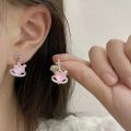 6Pcs/set Korean Style Advanced Exquisite Pink Crystal Heart Stud Earrings Y2K Sweet Cool Aesthetic Women Girls Four-pointed Star Earring Party Jewelry. 