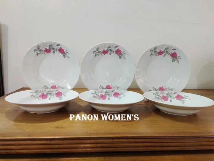 6%20Pcs%20Ceramic%20Flower%20Print%20Dinner%20Plate%20Set%209"Inch%20,%20Deep%20Rice%20Dinner%20Plate,%20White%20Color%20Wikth%20print.%20Microwave%20oven%20save,Dishwasher%20Save,Dining%20Plate%20Set.%20CD:M00%20-%20Image%202