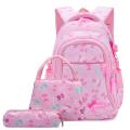 3Pcs Per Set Pink Bow Print Girl School Backpack Large Capacity Nylon Waterproof School Bags for Girl Lovely Girl Shoulder Bag-Pink 3310.