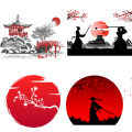 Transparent Background Decoration For Japanese Art With Ancient Design Of Samurai Training Wall Sticker Mural Living Room Decal.