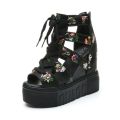 Summer 2024 New Roman Sandals High Heel Color-Blocked Cross Tie Up Women's Shoes 12cm Heel Wedge Fishbill Shoes. 