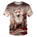 2021 fashion 3D glowing blue rose Wolf T shirt printed cool funny t shirt summer short sleeve o neck animal T-shirt male casual. 