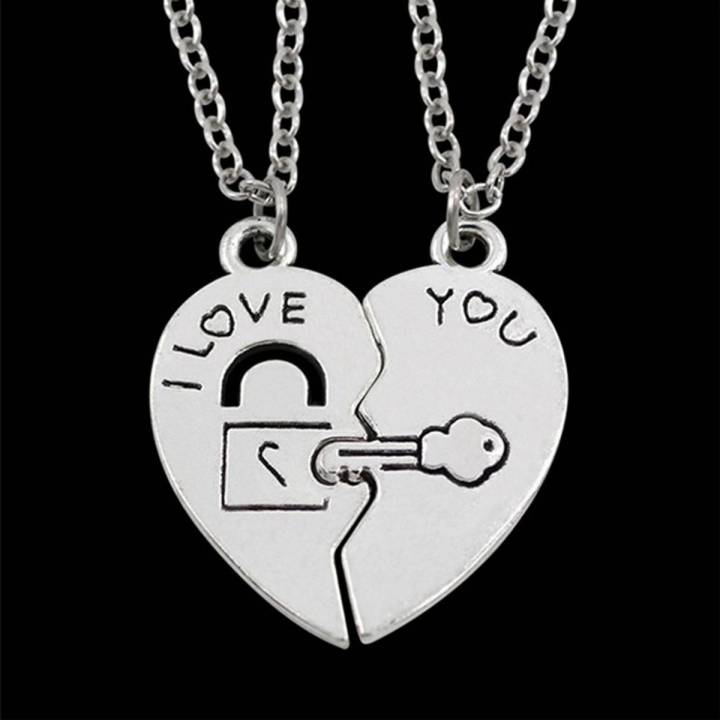 I Love You Heart Lock Key Couple Pendant Necklace Lovers