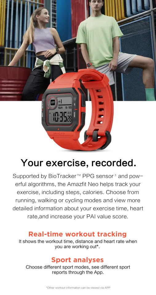 Amazfit Neo Smart Watch Heart Rate Monitoring And Sleep Monitoring 5ATM  Waterproof Sport Watch Bluetooth 95New No Box