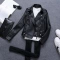 Korean Version of Slim PU Leather Jacket Women's 2023 Spring / Autumn Winter New Motorcycle Leather Short Coat.
