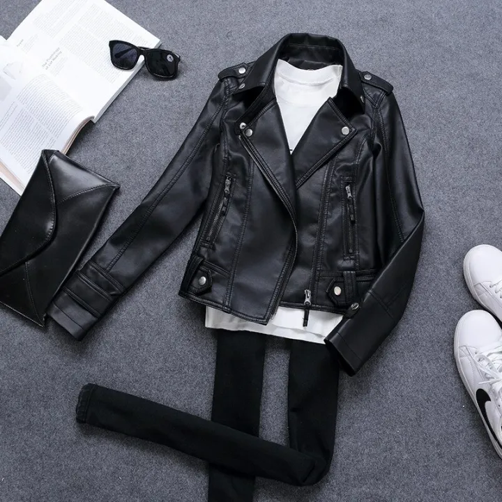 Korean%20Version%20of%20Slim%20PU%20Leather%20Jacket%20Women's%202023%20Spring%20/%20Autumn%20Winter%20New%20Motorcycle%20Leather%20Short%20Coat%20-%20Image%203