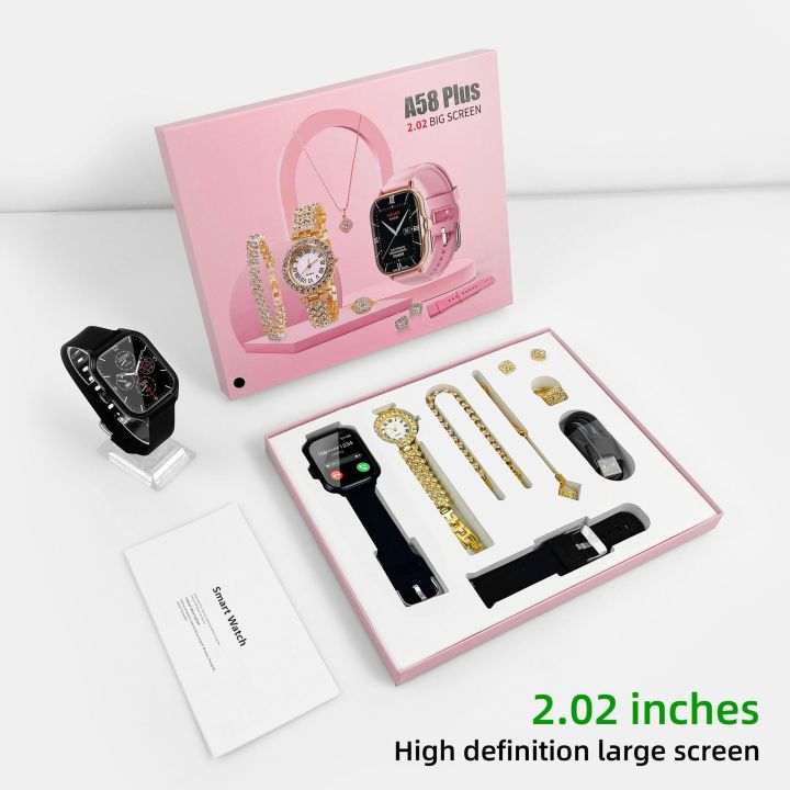 A58%20Plus%20Smart%20Watch%20with%20Jewelry%20Set%20for%20Women%20Perfect%20Gift%20for%20Birthday,%20Anniversary%202.02"%20Big%20Screen%20Calling%20Smartwatch%208%20in%201%20Set%20for%20Your%20loved%20One%20-%20Image%208
