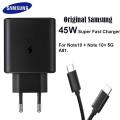 Samsung 45W Super Fast Charger Double Type-C Cable For Galaxy Note 10 Plus Note 10+ 5G USB C Fast Charging Wall Charger.