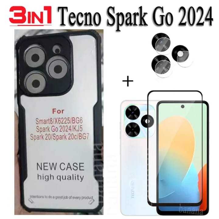 For Tecno Spark Go 2024 - (3IN1) Combo - Mobile case back cover, 9HD Clear Tempered Glass Screen Protector, Camera Lens Protector.