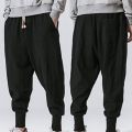 Harem Pants Baggy Drawstring Men Drop-crotch Pockets Trousers for Daily Wear.
