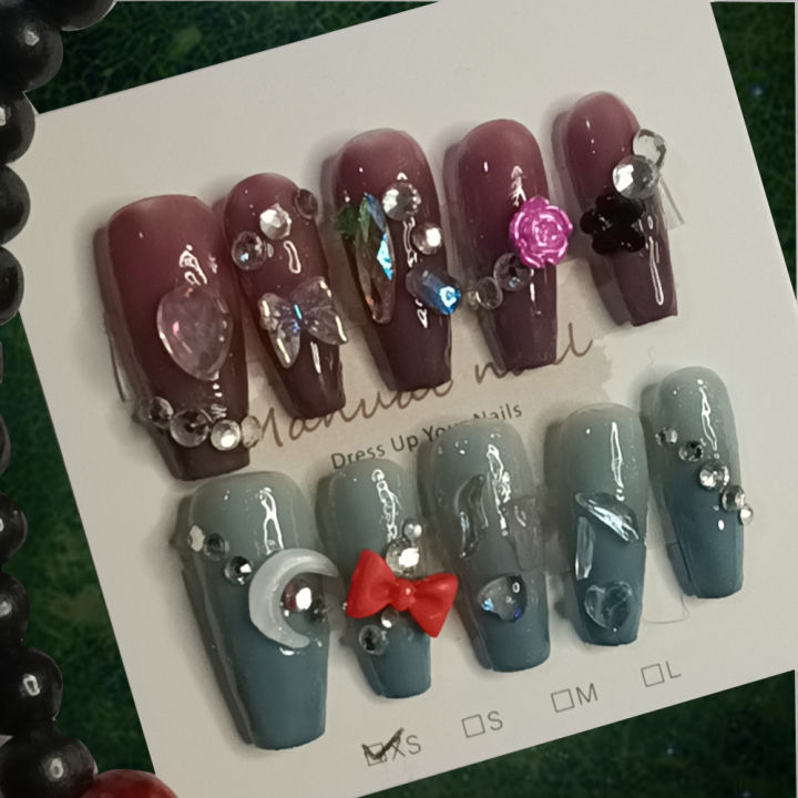 Press on Nails Bicolor Jelly Gel Transparent with Design Manual Dyeing Middle Ladder Type Nail Tip Nails Press on Quality Kit