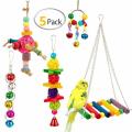 Bird Toys, Parrot Cage Hammock Hanging Bell Toy Colorful Swing Bell String Rattan Ball Bite String Toy 5pcs. 