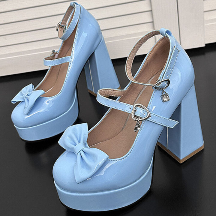 Lapolaka%20Women%20Bow%20Decor%20Chunky%20Heeled%20Pumps,%20Lolita%20Ankle%20Strap%20Pumps%20House%20Foocus%20-%20Image%207