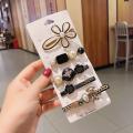 Korean Version Of Ins Douyin New Retro Bear 5-Piece Hair Clip Simple Pearl Hairpin Side Clip Duckbill Clip Set - Hijab Band. 